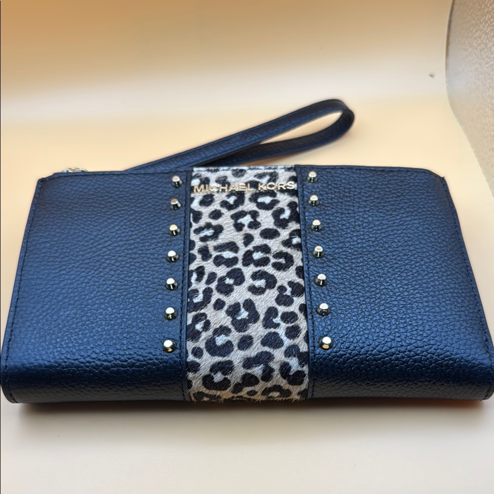 Michael Kors Black Leopard Print Wristlet